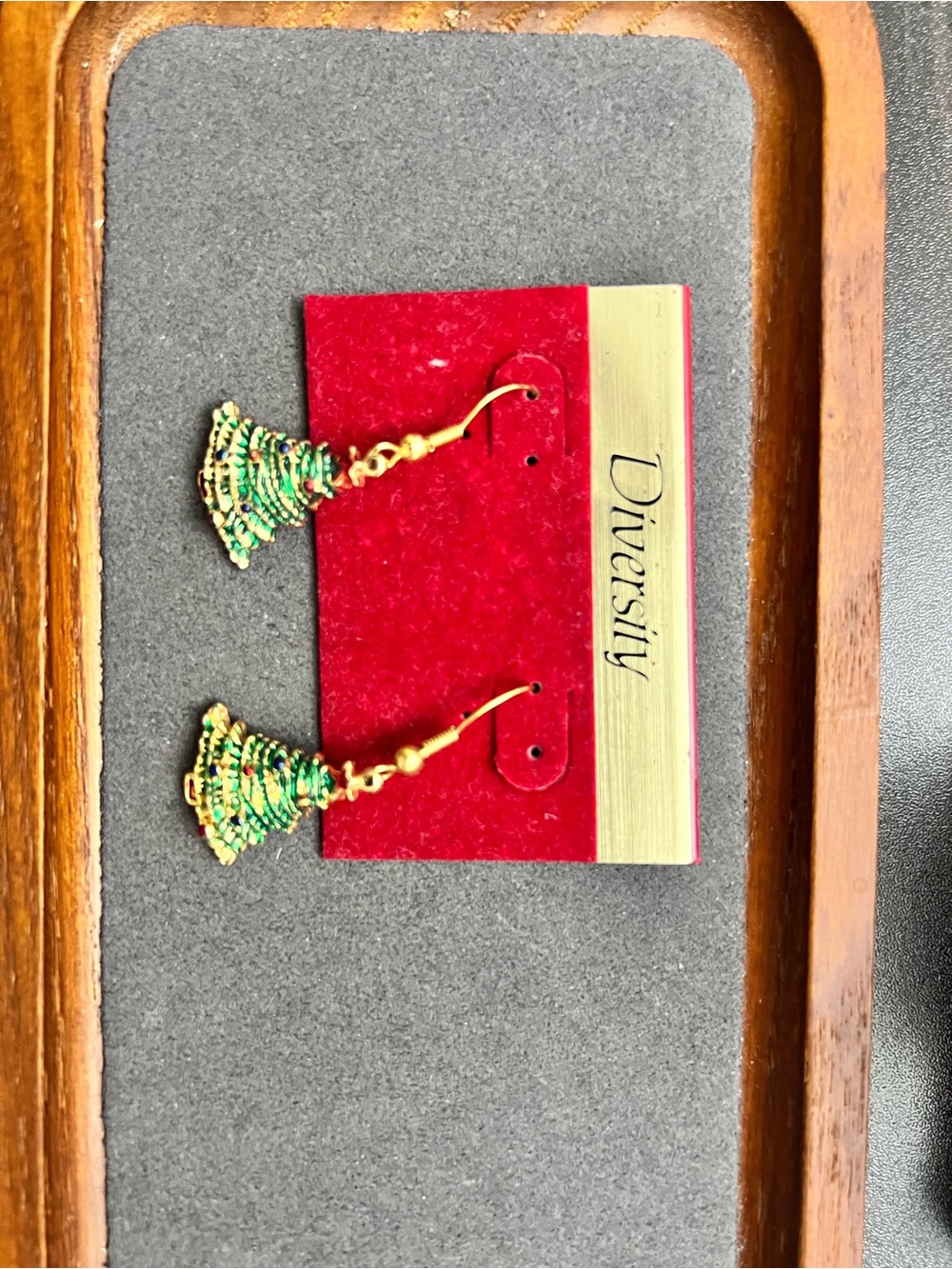 Green and Gold Tree Drop Earrings